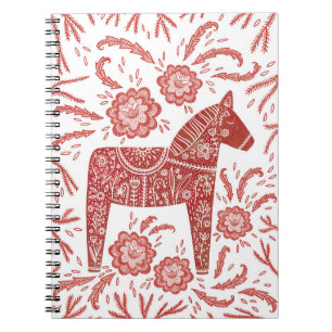 Swedish Dala Horse Red and White Folk Art Notebook