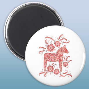 Swedish Dala Horse Red and White Magnet