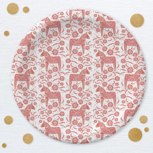 Swedish Dala Horse Red and White Paper Plate