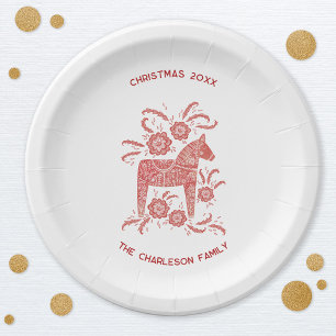 Swedish Dala Horse Red and White Personalised Paper Plate
