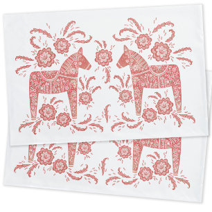 Swedish Dala Horse Red and White Pillowcase