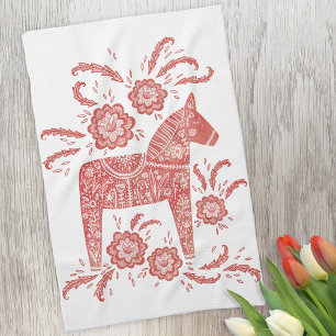 Swedish Dala Horse Red and White Tea Towel