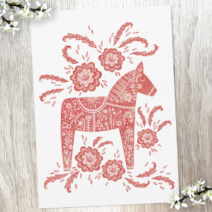 Swedish Dala Horse Red and White Thank You Card