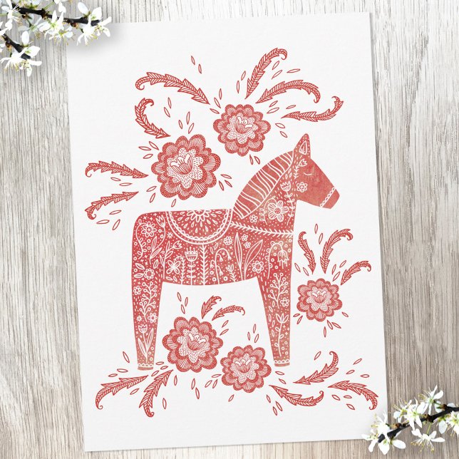 Swedish Dala Horse Red and White Thank You Card (Swedish Dala Horse red and white folk art Thank You cards)