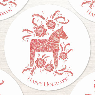 Swedish Dala Horse Red Holidays Classic Round Sticker