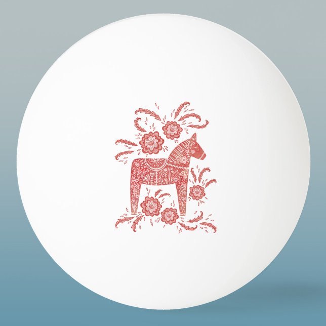 Swedish Dala Horse Red Ping Pong Ball (Swedish Dala Horse red and white folk art ping pong ball)
