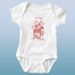 Swedish Dala Horse Red Tiny Viking Baby Bodysuit