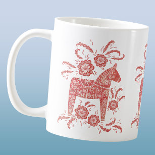Swedish Dala Horse Red White Coffee Mug