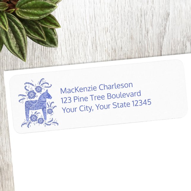 Swedish Dala Horse Return Address Label (Swedish Dala Horse personalized custom name return address label sticker)