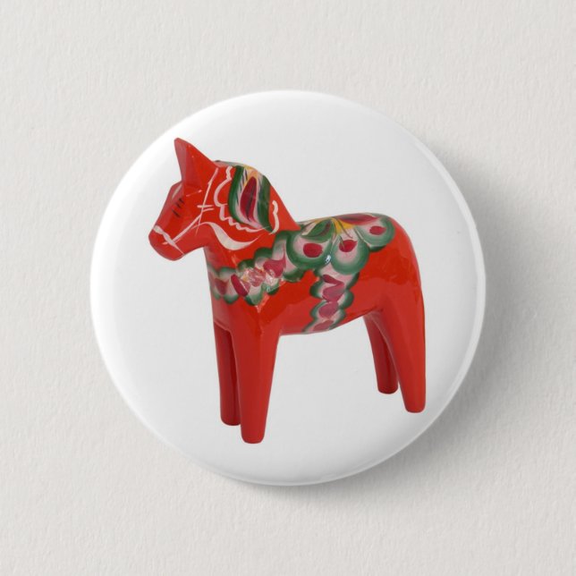 Swedish Dala Horse Scandinavian 6 Cm Round Badge (Front)