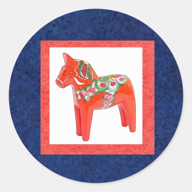 Swedish Dala Horse Scandinavian Traditional Classic Round Sticker (Front)