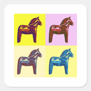 Swedish Dala Horse, Sweden Pop Art, Modern Swede Square Sticker