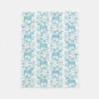 Swedish Dala Horse Teal and White Fleece Blanket