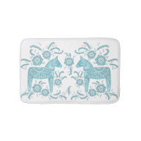 Swedish Dala Horse Teal Green and White Bath Mat