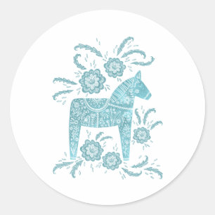 Swedish Dala Horse Teal Green and White Classic Round Sticker