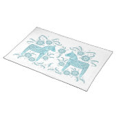 Swedish Dala Horse Teal Green and White Cloth Placemat (On Table)