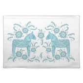 Swedish Dala Horse Teal Green and White Cloth Placemat (Front)