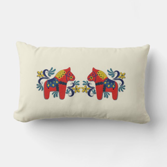 Swedish Dala Horse Twins Lumbar Cushion (Front)