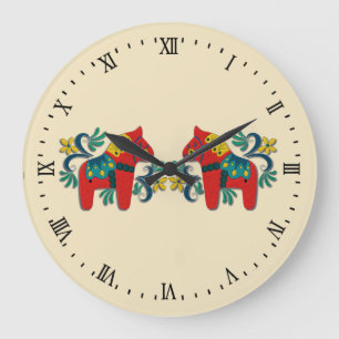 Swedish Dala Horse Twins Scandinavian Large Clock