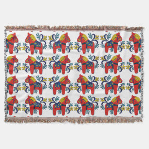 Swedish Dala Horse Twins with Rosemaling Throw Blanket