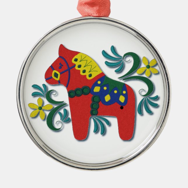 Swedish Dala Horse Whimsical Metal Tree Decoration (Front)
