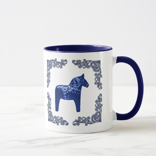 Swedish Dala Horse with Blue Delft Scroll Mug (Right)
