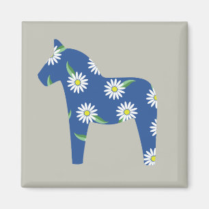 Swedish dala horse with daisys magnet