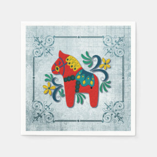 Swedish Dala Horse with Norwegian Rosemaling Napkin