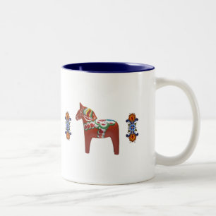 Swedish Dala Horse with Norwegian Rosemaling Two-Tone Coffee Mug