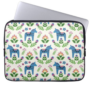Swedish Dala Horses Blue Laptop Sleeve