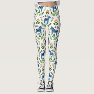 Swedish Dala Horses Blue Leggings