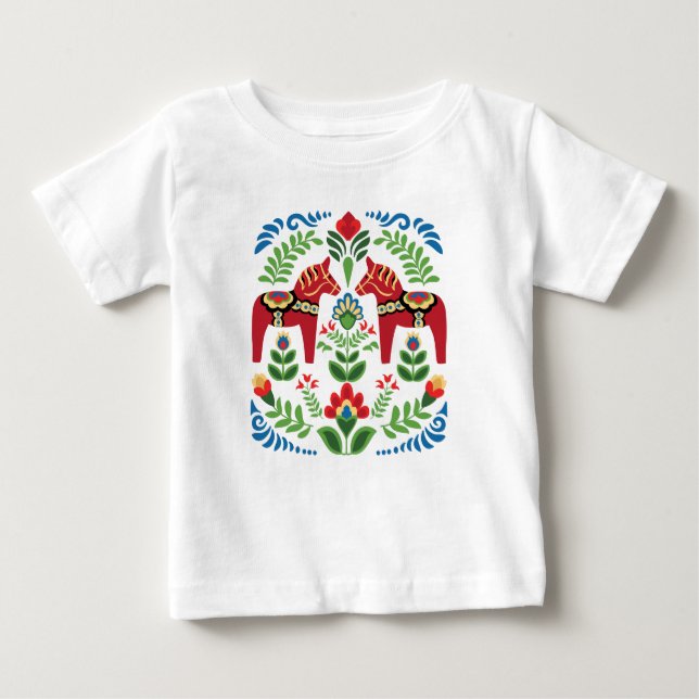 Swedish Dala Horses Red Baby T-Shirt (Front)