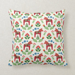 Swedish Dala Horses Red Cushion