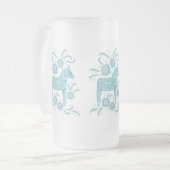 Swedish Dala Horses Teal Green and White Frosted Glass Beer Mug (Front Left)
