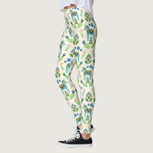 Swedish Dala Horses Teal Leggings