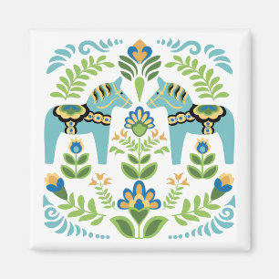 Swedish Dala Horses Teal Magnet