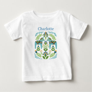 Swedish Dala Horses Teal Personalized Baby T-Shirt