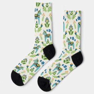 Swedish Dala Horses Teal Socks