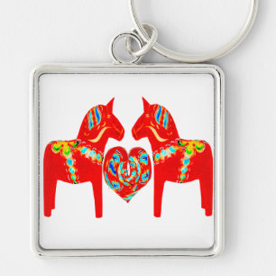 Swedish Dala Horses w Heart Key Ring