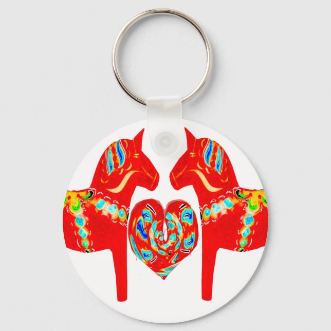 Swedish Dala Horses w Heart Key Ring (Front)