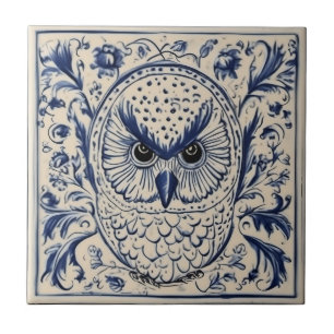  Swedish Dala owl Blue and White nouveau Ceramic Tile