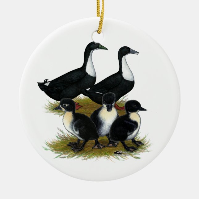 Swedish Duck Family Ceramic Tree Decoration (Front)
