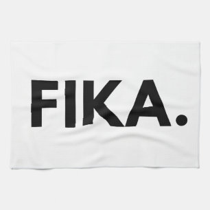 Swedish Fika Bold Black and White Sans Serif Tea Towel