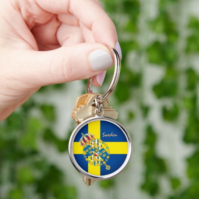 Swedish flag, emblem & Sweden holiday / sports Key Ring (Hand)