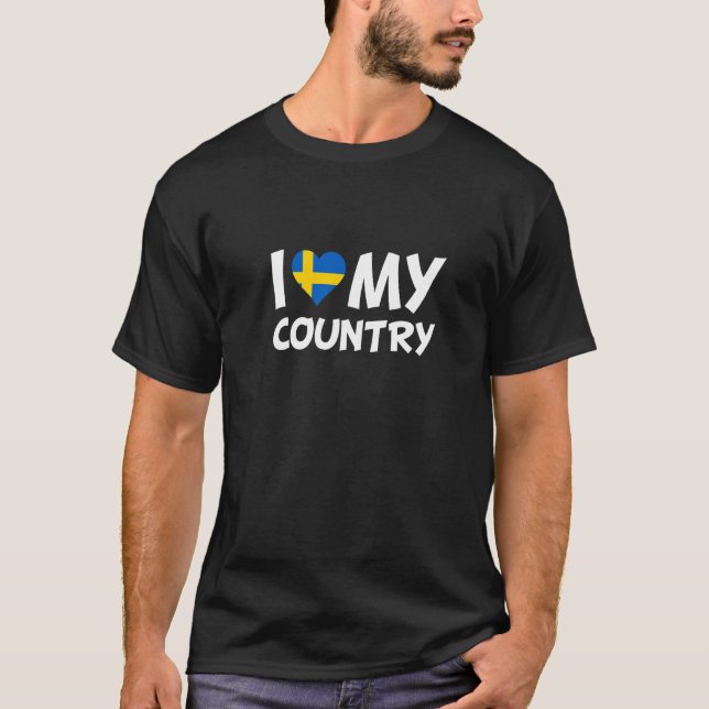 Swedish Flag Heart I Love My Country Sweden T-Shirt (Front)