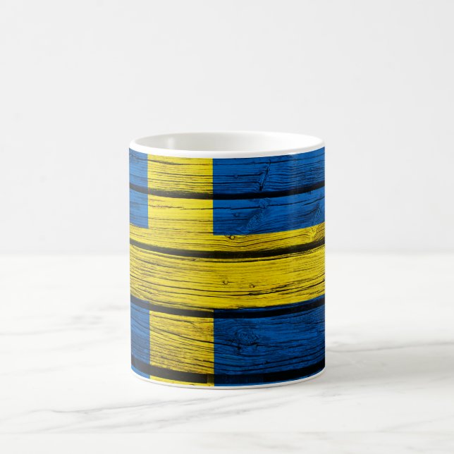 Swedish Flag Rustic Wood Coffee Mug (Center)