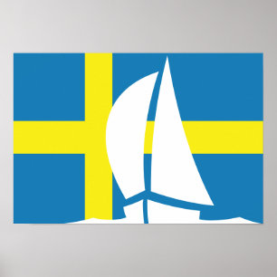 Swedish Flag Sailing Yacht Sweden Nautical Poster