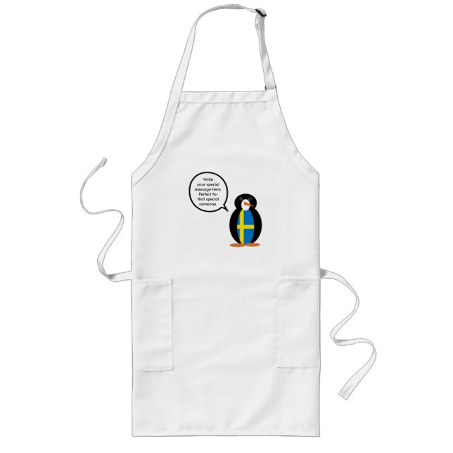Swedish Flag Talking Ms Penguin Long Apron (Front)