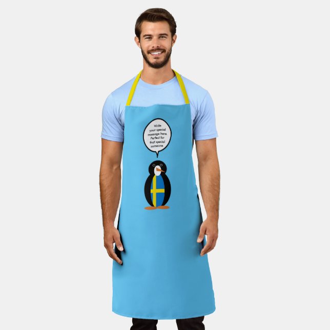Swedish Flag Talking Ms. Penguin Personalised  Apron (Worn)