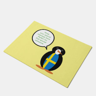 Swedish Flag Talking Ms. Penguin Personalised Doormat